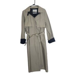 London Fog Trench Coat Womens Size‎ 10 R Khaki Black Belted Removeable Hood